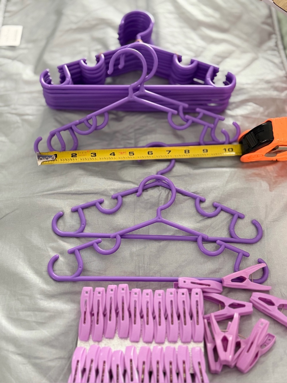 Kids Set of 14 Purple Multi-Hook Plastic Hangers + Matching Clips 10 inches